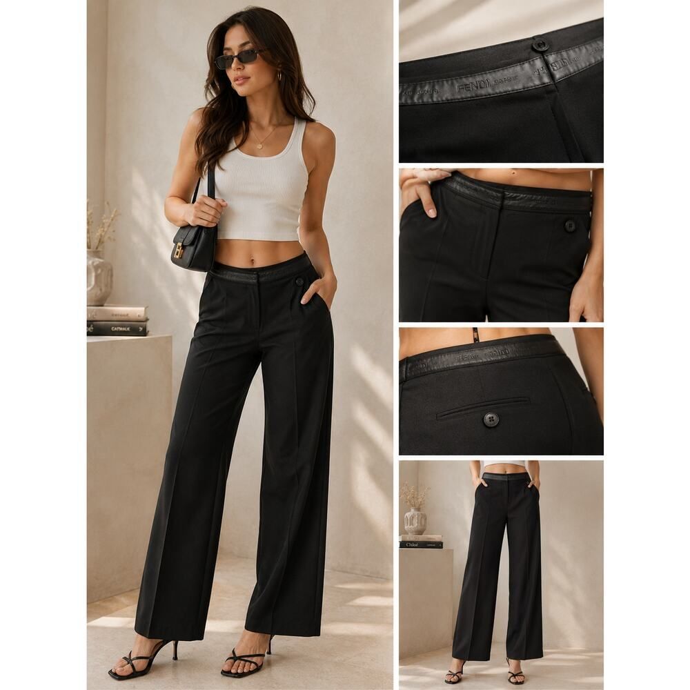 Fendi Vintage Waist Belt Logo Black Pants Size M